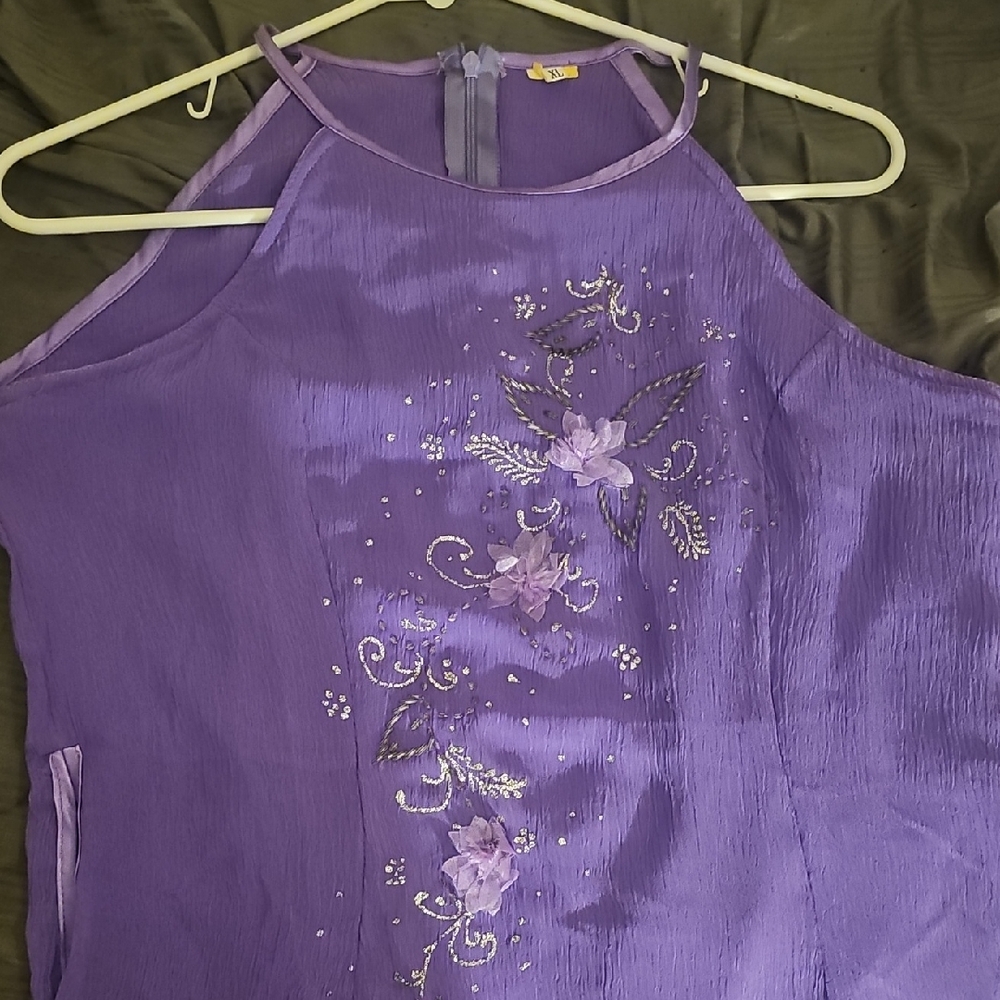 Lavender Halter Top with Floral Embroidery